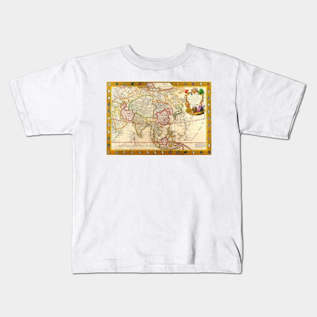 Guillaume Danet - Asia Map 1732 -  Ancient World Maps Kids T-Shirt by Culturio